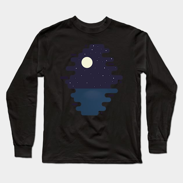 Flat Moon over the ocean Long Sleeve T-Shirt by AxelCardinaels